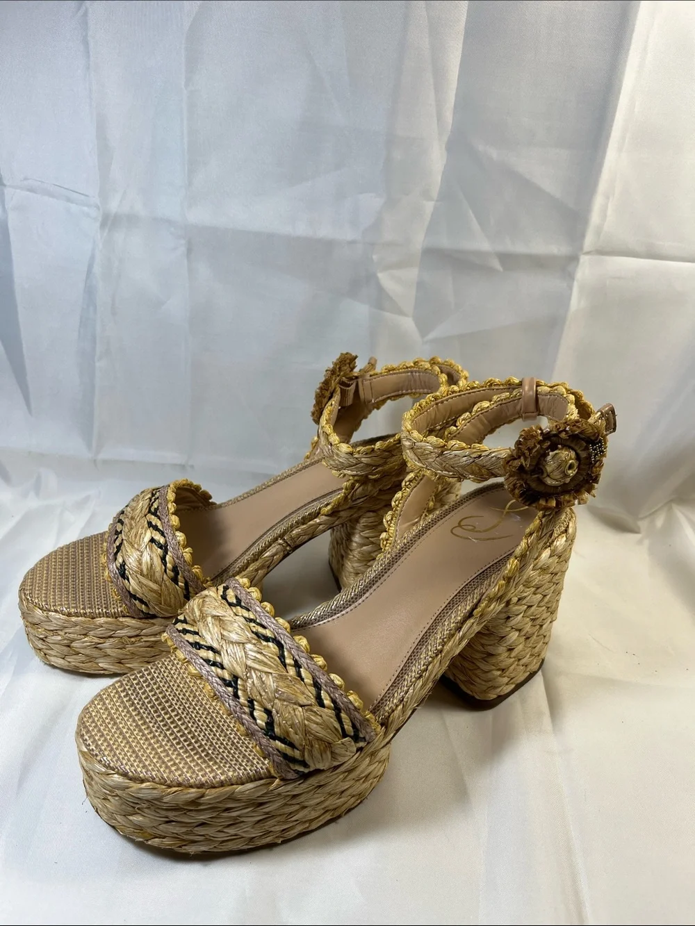 Sam Edelman Natural Straw Braided Platform Sandals